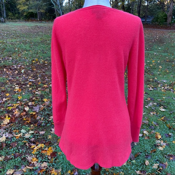 SAFFRON SWEATER V-NECK LONG SLEEVE CASHMERE ORANGE RED POCKETS SIZE M - Picture 6 of 8